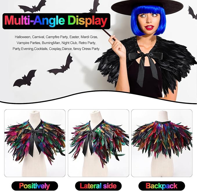 Gothic Natural Feather Shrug Feather Shawl Wrap Cape Victorian Collar for Halloween Cosplay Party Costume Accessories