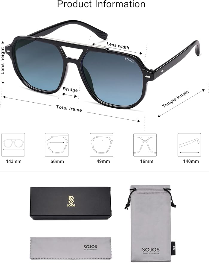 SOJOS Retro Trendy Aviator Polarized Sunglasses Men Women Vintage 70s Square Stylish Frame Sun Glasses SJ2283