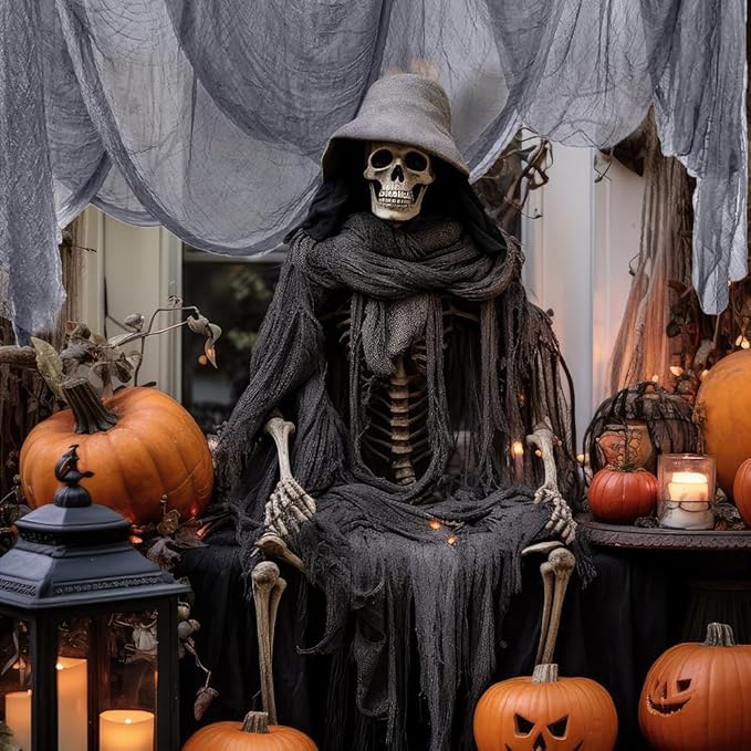 400" x 85" Halloween Creepy Cloth Decoration,Large Grey Spooky Fabric Cloth Scary Gauze Cheesecloth for Haunted House Halloween Party Yard Wall Indoor Outdoor Decor