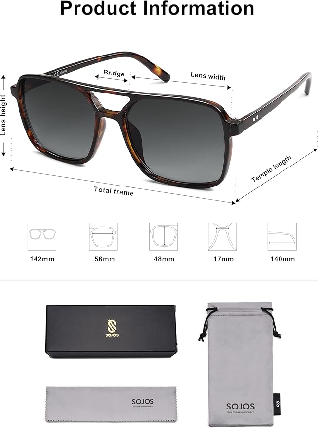 SOJOS Trendy Vintage Aviator Square Sunglasses For Womens Mens Retro 70s UV400 Women Sun Glasses SJ2327