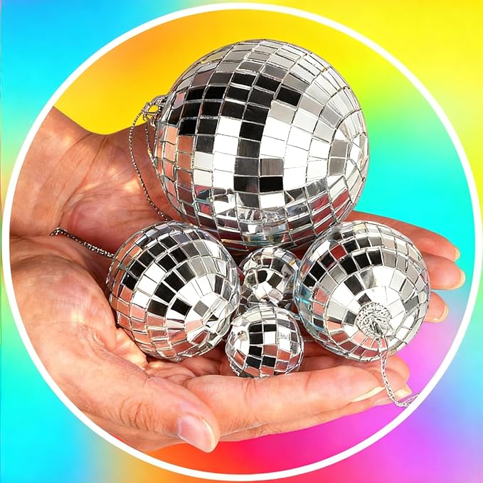 37 Pcs Disco 4D Ball, Silver Disco Mirror Ball, Fun Silver Hanging for Party Decoration, Christmas Tree Ornaments Disco Ball Cup Toppers Wedding Birthday Party Festive Dance