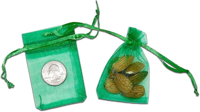 TheDisplayGuys 100-Pack XS 2 x 2 3/4" Light Green Sheer Organza Gift Bags with Drawstring, Goodie Bags for Jewelry, Candy Bags, Treat Bags, Wedding Favors Small Mesh Bags
