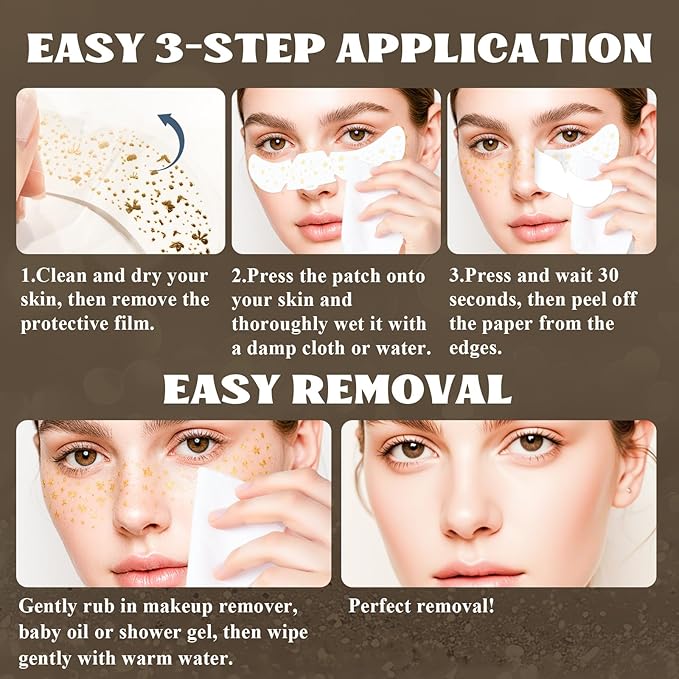 Gold Glitter Freckles Face Tattoo, 6pcs Fake Tattoos Sparkle Face Glitter, Waterproof Freckles Makeup Patches, Long-Lasting Sparkle for Festival Rave Concert Party Cosmetic Accessorie