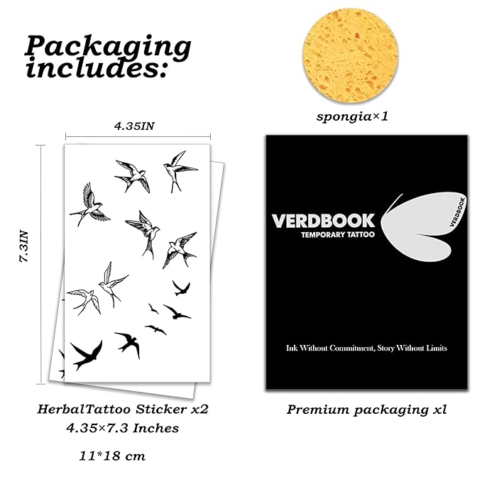 Waterproof Temporary Tattoos: 2-Sheet Tattoo Kit with Realistic Body Stickers, Semi-Permanent Tattoos for Adults Lasting 7-15 Days – Safe for Men & Women, Birds in sky