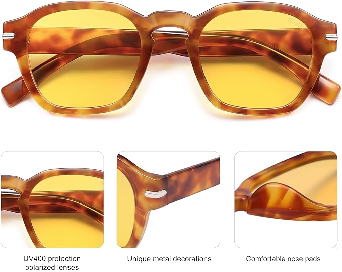 SOJOS Vintage Retro Square Polarized Sunglasses Men Standard Fit Trendy Womens Sun Glasses SJ2382
