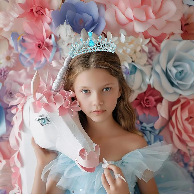 Schmoopy Tiara Crown for Women, Crystal Tiara for Bridal Prom Queen Birthday Birthday Party (B-Blue)