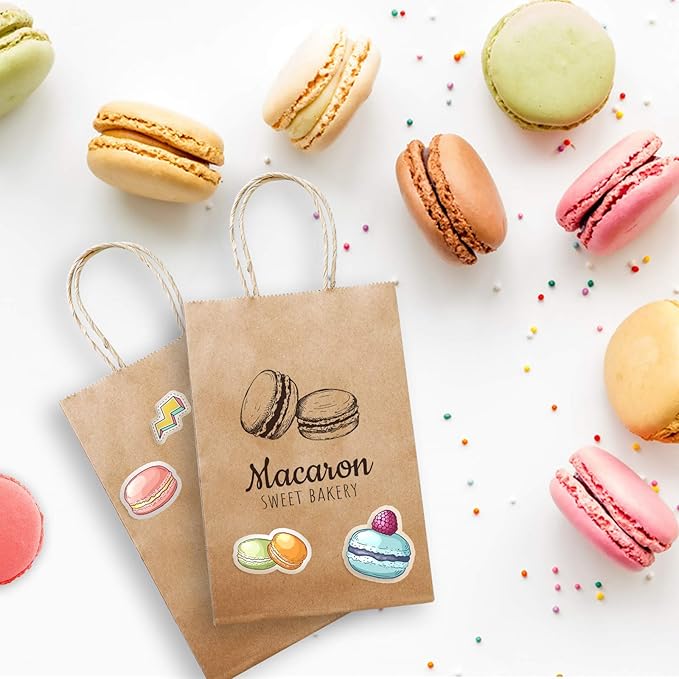 MESHA 400 Pack Kraft Brown Paper Bags with Handles Bulk 5.25X3.75X8 Inches, Brown Small Gift Bags for Small Business,Birthday Wedding Party Favor, Paper Shopping