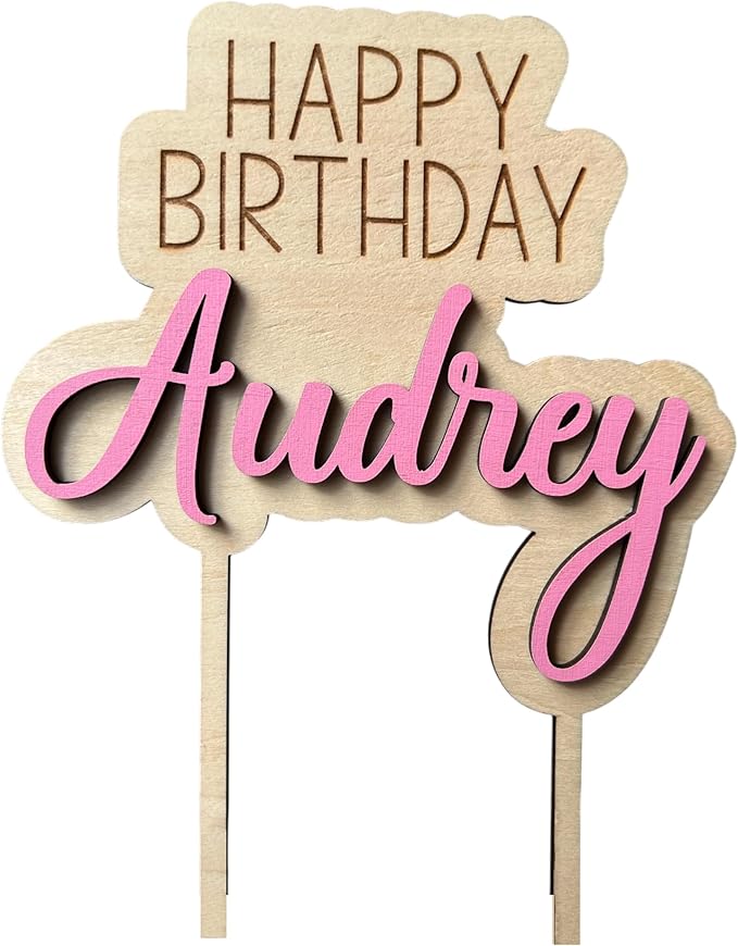 Personalized Happy Birthday Cake Topper – Custom Name Party Decoration – Wooden Laser Cut with 3D Layered Design – Available in 6” or 8” – Reusable Keepsake for Cakes (7-8 inch)