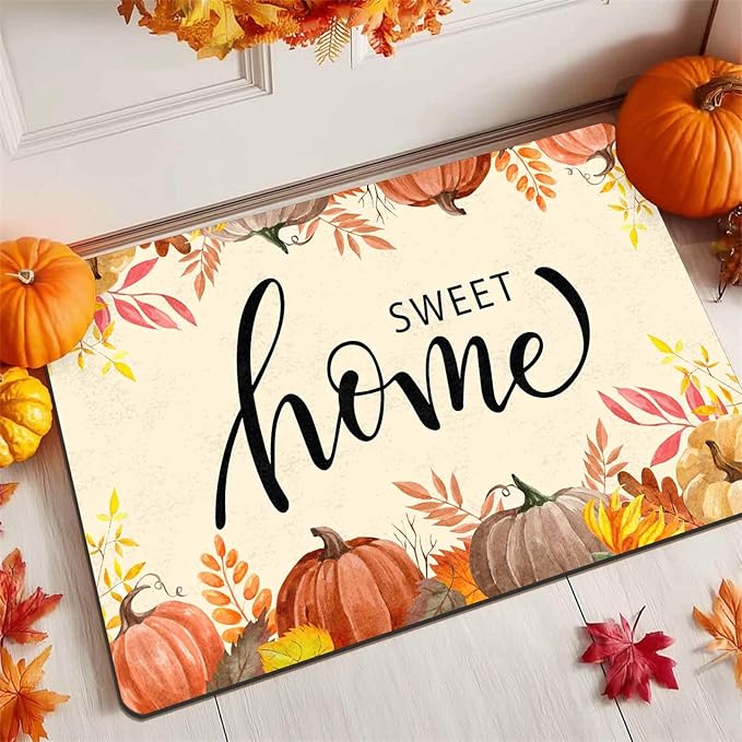 InterestPrint Thanksgiving Fall Door Mat Hello Fall Doormat Welcome Mat Front Outdoor Autumn Harvest Vintage Doormats for Autumn Halloween Thanksgiving Farmhouse Decor, 30"x18"inch