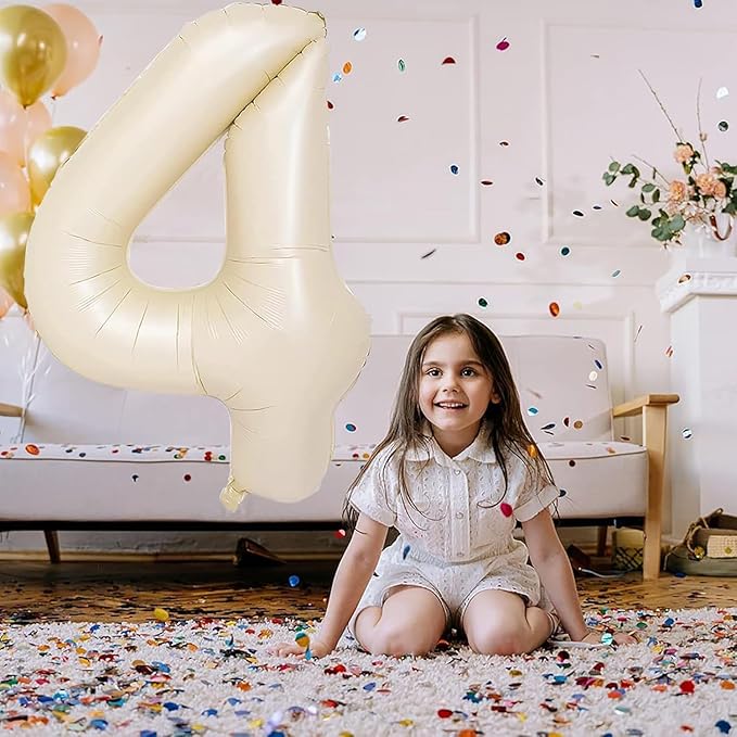 40 inch Cream White Number Balloon Giant Foil Helium Balloons Beige Number 4 Balloon for 4th Birthday Party Anniversary Decorations Supplies