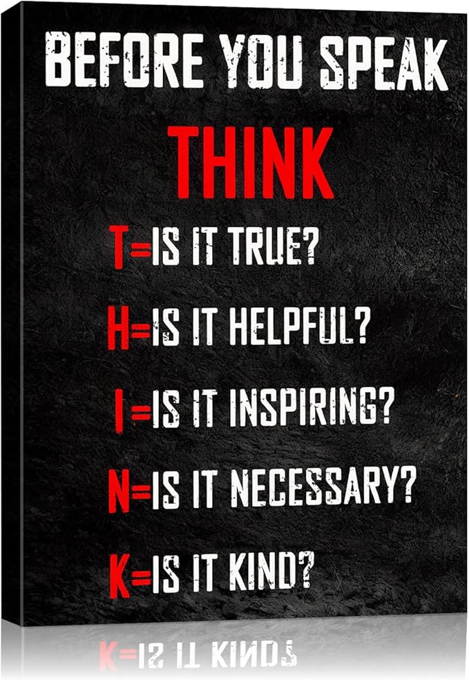 Think Before You Speak Motivational Wall Decor, Inspirational Wall Art for Office & Home, Positive Quotes Canvas Prints Ready to Hang, Uplifting Office Wall Art for Living Room or Bedroom