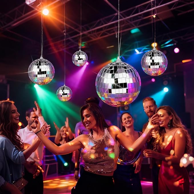 37 Pcs Disco 4D Ball, Silver Disco Mirror Ball, Fun Silver Hanging for Party Decoration, Christmas Tree Ornaments Disco Ball Cup Toppers Wedding Birthday Party Festive Dance