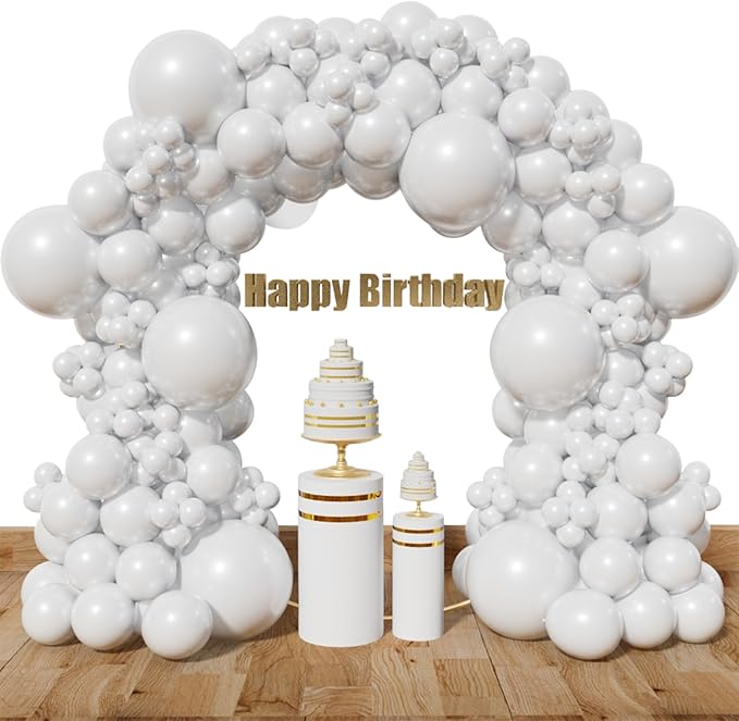 KAWKALSH White Balloon Arch Kit 111Pcs 18 12 5 Inch Latex Party Balloons Garland for Birthday Baby Shower Wedding Engagement Anniversary Christmas Party Decorations