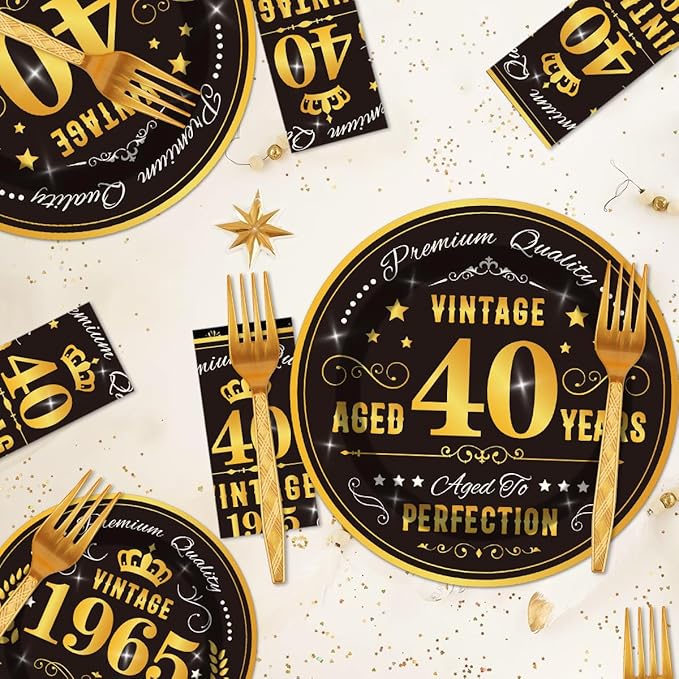 96PCS 40th Birthday Plates and Napkins Party Supplies 40th Birthday Decorations for Men 40th Anniversary Decorations Vintage 1985 Birthday Party Tableware Sets Serve 24 Guests