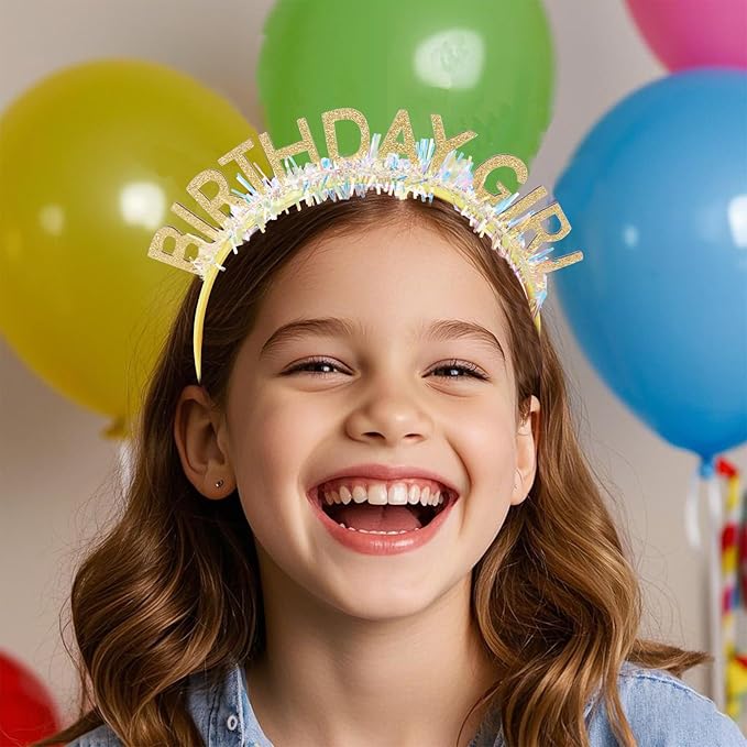 Jaciya Birthday Girl Glitter Headband for Women Girls Sparkling Gold Party Hair Accessories with Confetti Tinsel