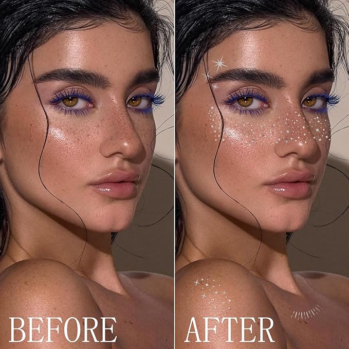 20PCS Glitter Freckles, Glitter Freckles Face Tattoo, Sparkle Freckles for Women and Kids, Cute Star Waterproof Silver Temporary Face Tattoos Glitter Glow Up Patches Makeup Patches (Silver)