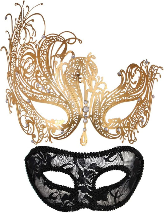 MYMENU Masquerade Mask for Couples Women Metal Rhinestone Venetian Party Evening Prom ball