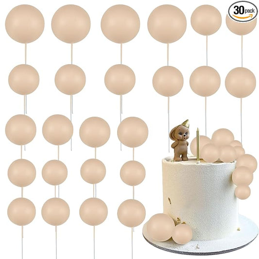 Gyufise 30Pcs Ball Cupcake Toppers Balls Cake Toppes Foam Balls Picks DIY Mini Balloon Cake Topper for Baby Shower Birthday Favor Wedding Anniversary Party Cake Decorations Supplies Khaki