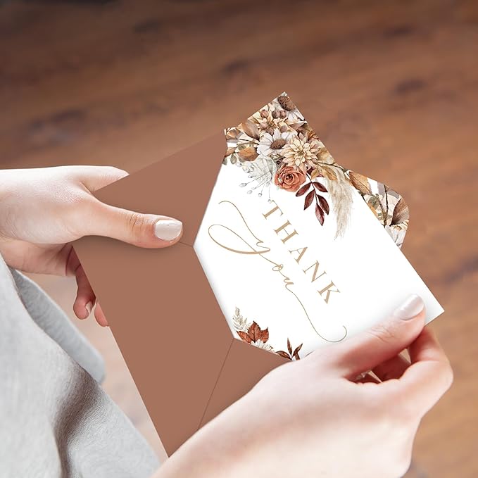 Whaline 50 Pack Boho Floral Thank You Cards Boxed Retro Flower Note Cards with Envelopes Stickers Fall Blank Card for Thanksgiving Bridal Shower Baby Shower Wedding Supplies, 4 x 6 Inch