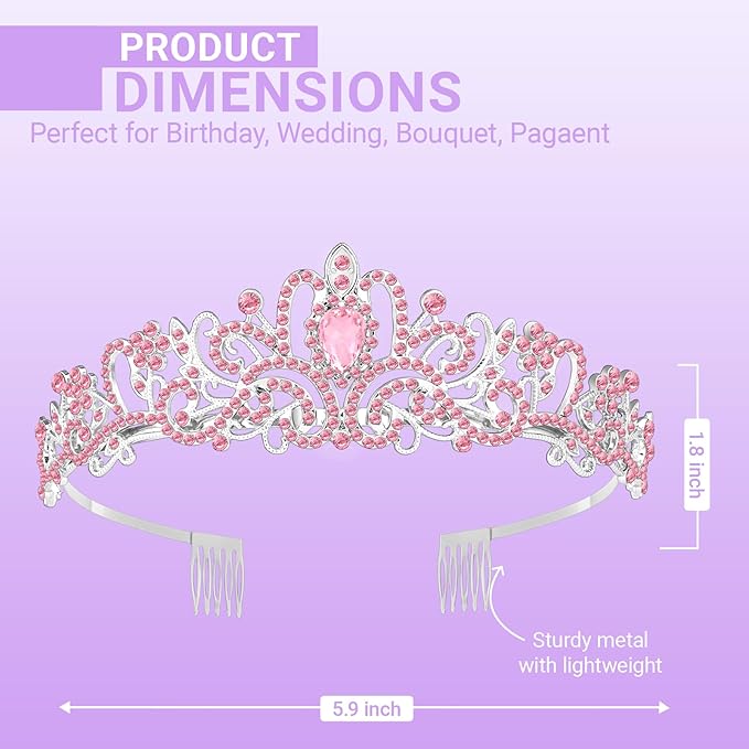 Tiara Crown for Women, Queen Tiara for Birthday Prom Bridal Party Custome Pink