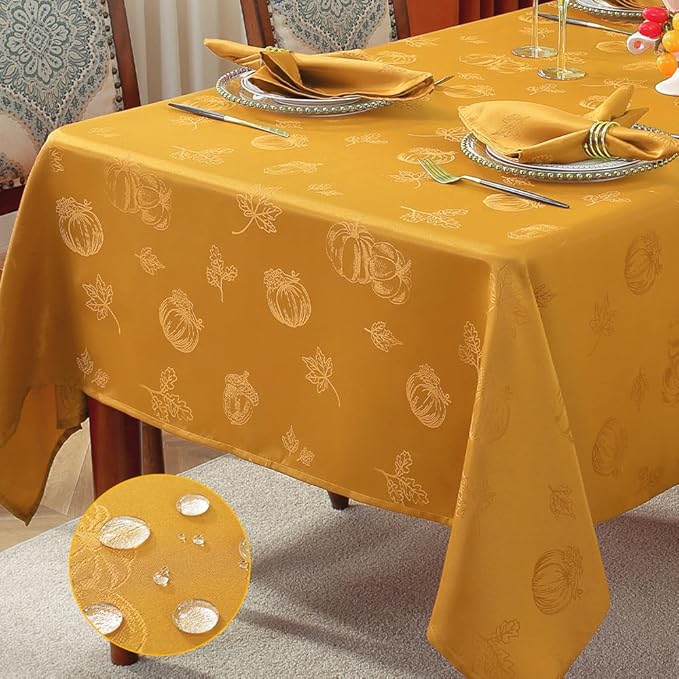 MATIRUG Fall Thanksgiving Table Cloths Rectangle 52x70 Inches, Pumpkin Jacquard Waterproof Wrinkle Free Tablecloth, Farmhouse Dinning Table Cover for Autumn Harvest/Honey