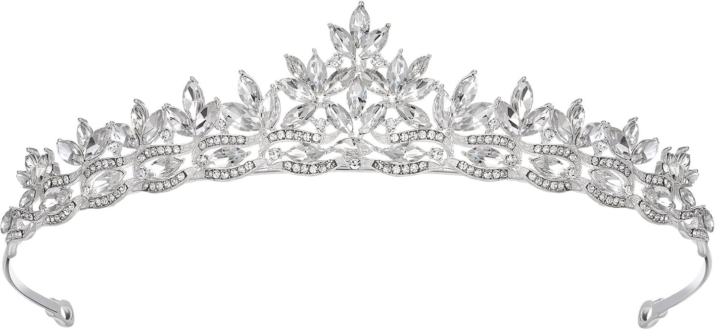 SWEETV Crystal Wedding Tiara for Women, Royal Queen Crown Headband, Rhinestone Princess Hair Accessories for Prom Birthday