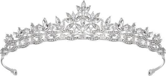 SWEETV Crystal Wedding Tiara for Women, Royal Queen Crown Headband, Rhinestone Princess Hair Accessories for Prom Birthday
