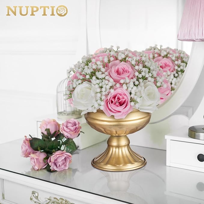 NUPTIO Baby Breath Flower Balls: 2 Pcs 8.6 inch Diameter Pink Artificial Rose Fake Arrangement Bouquet Wedding Centerpieces Event Party Tables Decorations