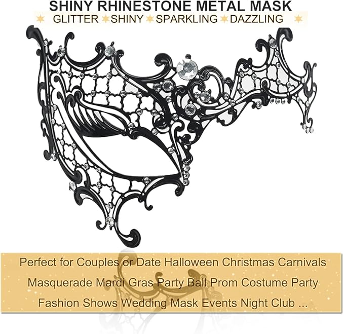 MYMENU Masquerade Mask for Couples Women Metal Rhinestone Venetian Party Evening Prom ball