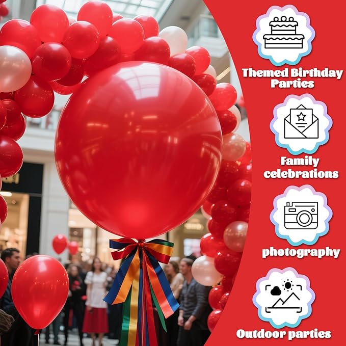 KAWKALSH Red Balloons, 9pcs 36 Inch Red Latex Balloons for Garland or Balloon Arch as Birthday Party Wedding Baby Shower Decorations