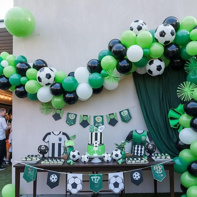 Green Black White Balloons, 50pc Soccer Birthday Balloons, Dark Green Light Green Balloon, Soccer Printed Balloon for Boy Man Sports Game Football Theme Birthday Party Baby Shower Bachelorette Decor
