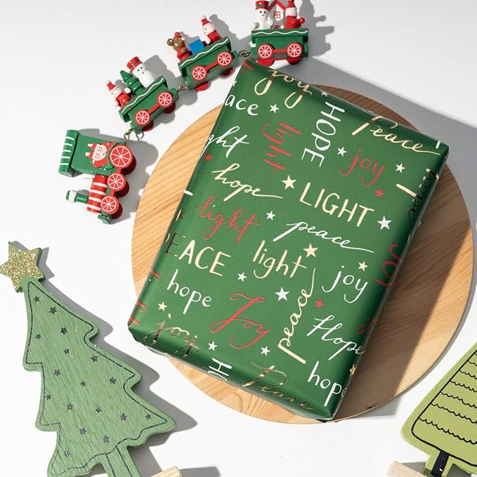 WRAPAHOLIC 30 Inch Green Christmas Wrapping Paper Roll - Jumbo Roll Green Holiday Set with Metallic Foil Shine - 4 Rolls - 30 Inch x 120 Inch Per Roll