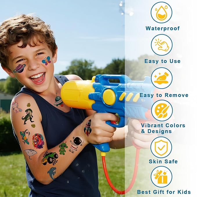 326+ PCS 60 Sheets Mixed Styles Temporary Tattoos for kids - Cute Watercolor Animals Tattoos Stickers with Mermaid Truck Dinosaur Space Pirate for Girls Boy Body Arm Birthday Party Supplies Gifts