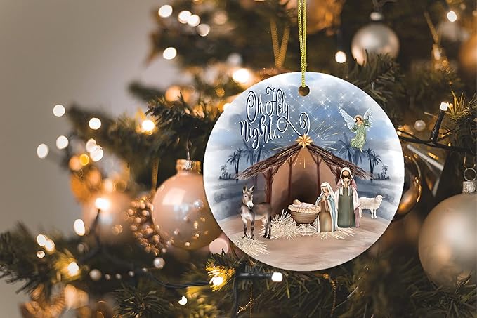 Religious Themed Christmas Ornaments, Nativity and Jesus Christ Decorations (Oh Holy Night Nativity Religious Christmas Ornament, Birth of Jesus Decoration)