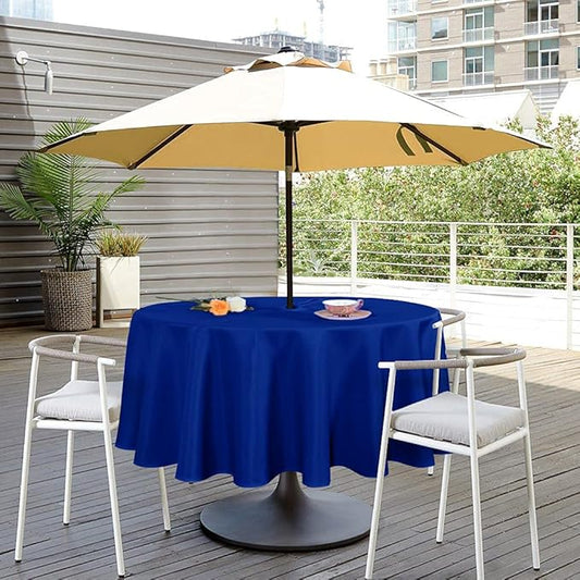 SARAFLORA Outdoor and Indoor Tablecloth -60 inch Round, Blue Wrinkle Free Washable Waterproof Table Cloth with Umbrella Hole and Zipper Round Table Cover for Spring/Summer/Patio/Picnic/BBQS/Party