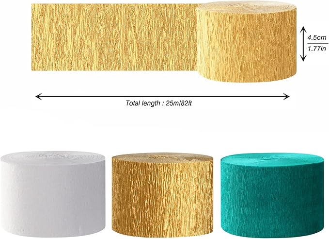 Teal-Turquoise White Gold Party-Decorations Streamers - 9 Rolls Woman Girl Birthday Crepe Tissue Paper Streamer Graduation Wedding Bachelorette Engagement Bridal Baby Shower Garland Decor Panduola