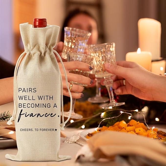 Engaged Wine Bag Engagement Gifts for New Couples Her Engagement Party Decorations Pairs Well with Becoming A Fiance Wine Bottle Bag Champagne Bottle Wraps Bags