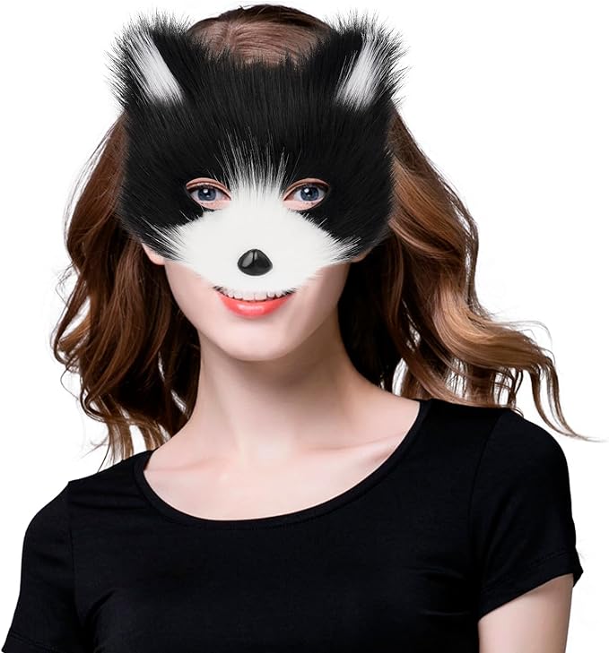 Animal Fox Wolf Mask Halloween Party Cosplay Costumes Props Plush Cat Half Face Masks Carnival Christmas Masquerade