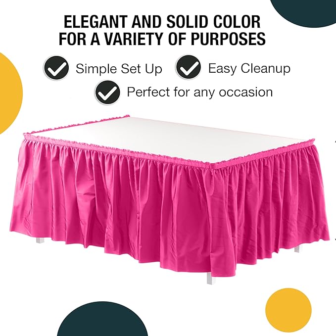 Exquisite Ruffle Table Skirt Cerise 2 Pack 14 Ft Long for Rectangle 6ft Plus or Round Tables With Adhesive Strip for Gender Reveal Decor & Happy Birthday Parties