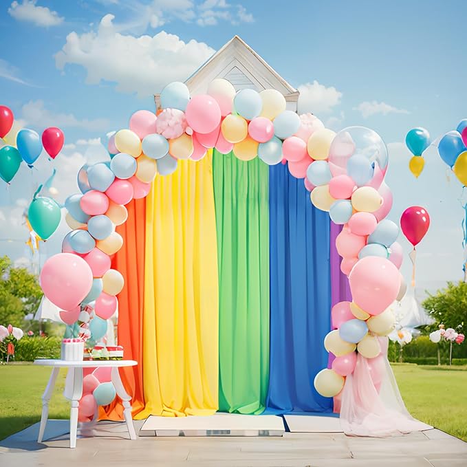 Rainbow Backdrop Curtain – 10x10ft Photography Background, Wrinkle-Free Polyester Fabric Colorful – Perfect Photo Backdrop for Birthday, Wedding, Baby Shower, Kids' Room Decoration