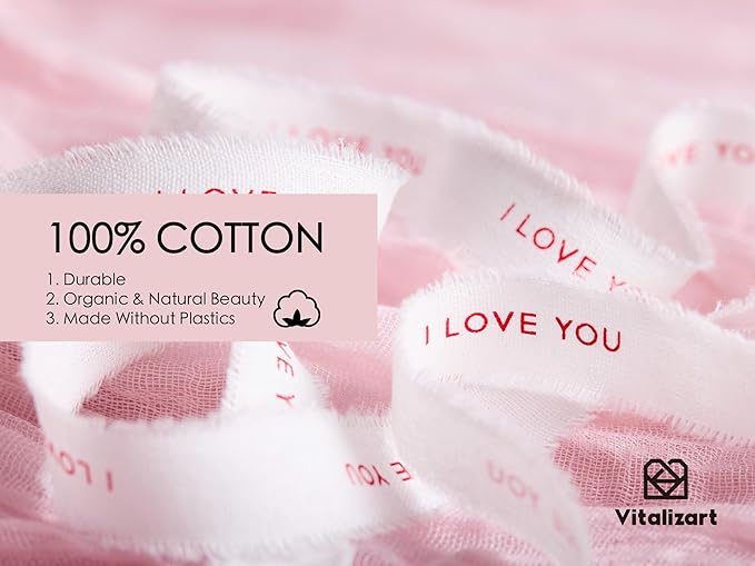 Vitalizart I Love You Cotton Ribbon 5/8 Inch Natural Handmade Frayed Fringe Ribbons for Mothers Day Gift Wrapping Anniversary Crafts Wedding Bridal Flower Bouquets Decor 15 Yd