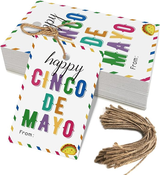 50PCS Cinco De Mayo Gift Tags, Thank You Tags for Mexican Themed Party Favors -Double-Sided