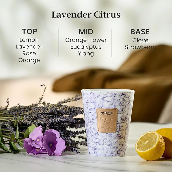 M&SENSE Lavender Citrus Scented Candles for Home, 3 Wick Highly Scented Jar Candle, 14.1 Oz 80H Long Lasting Burning Christmas Candle for Women, Aromatherapy Candles for Holiday Christmas Gift