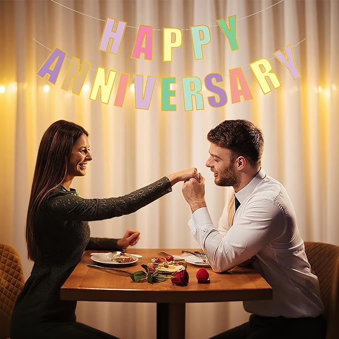 Happy Anniversary Banner Party Decorations Love Party and Background Indoor Outdoor Decorations (Colorful)