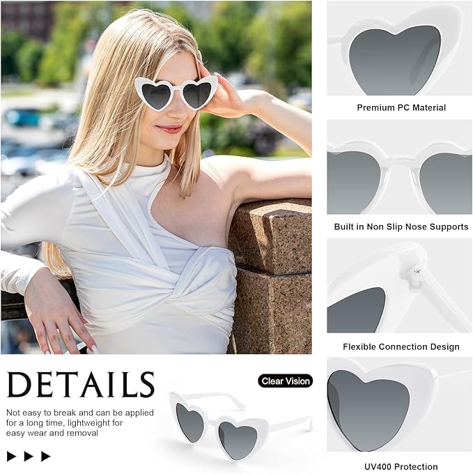 5/10/20 Pack Heart Sunglasses Bachelorette Vintage Heart Shaped Glasses for Wedding Bridesmaid Party Favor
