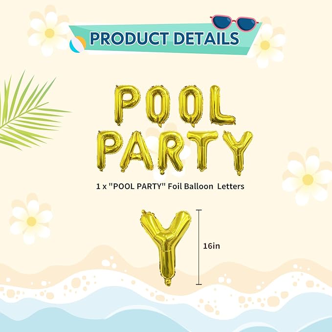 Pool Party Decorations for Girls Kids Birthday Summer Beach Party Decorations Pool Party Favors Supplies Summer Birthday Party Decorations Tropical Luau Hawaiian Party for Boys Pool Party Balloons