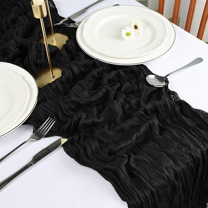 6 Pack Black Table Runner Cheesecloth 10FT Boho Cheese Cloth Table Runner Gauze Fabric 120 Inch Rustic for Wedding Birthday Party Baby Shower Centerpiece Home Decorations