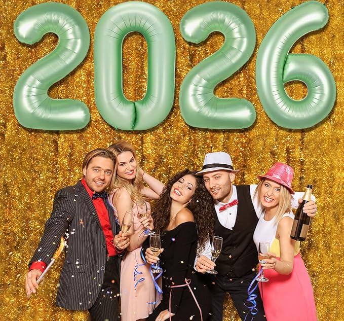 2026 Balloon Numbers - 40 Inch Sage Green New Years Eve Party Supplies 2026, Nye Decor Party Decorations Happy New Year, New Years Eve Foil Party Balloons