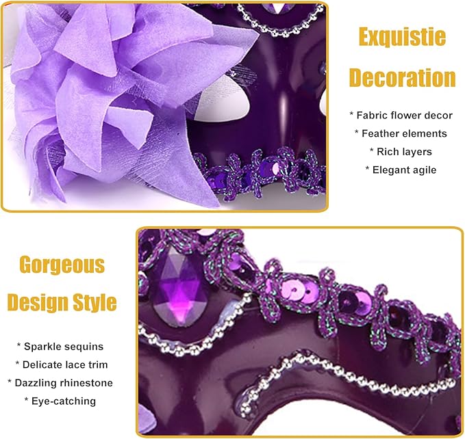 Masquerade Mask for Women Venetian Halloween Carnival Masks for Party Prom Ball