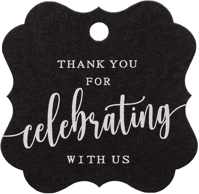 Summer-Ray 50pcs Elegant Square Thank You for Celebrating with Us Favor Tags Wedding Gift Tags (Black)